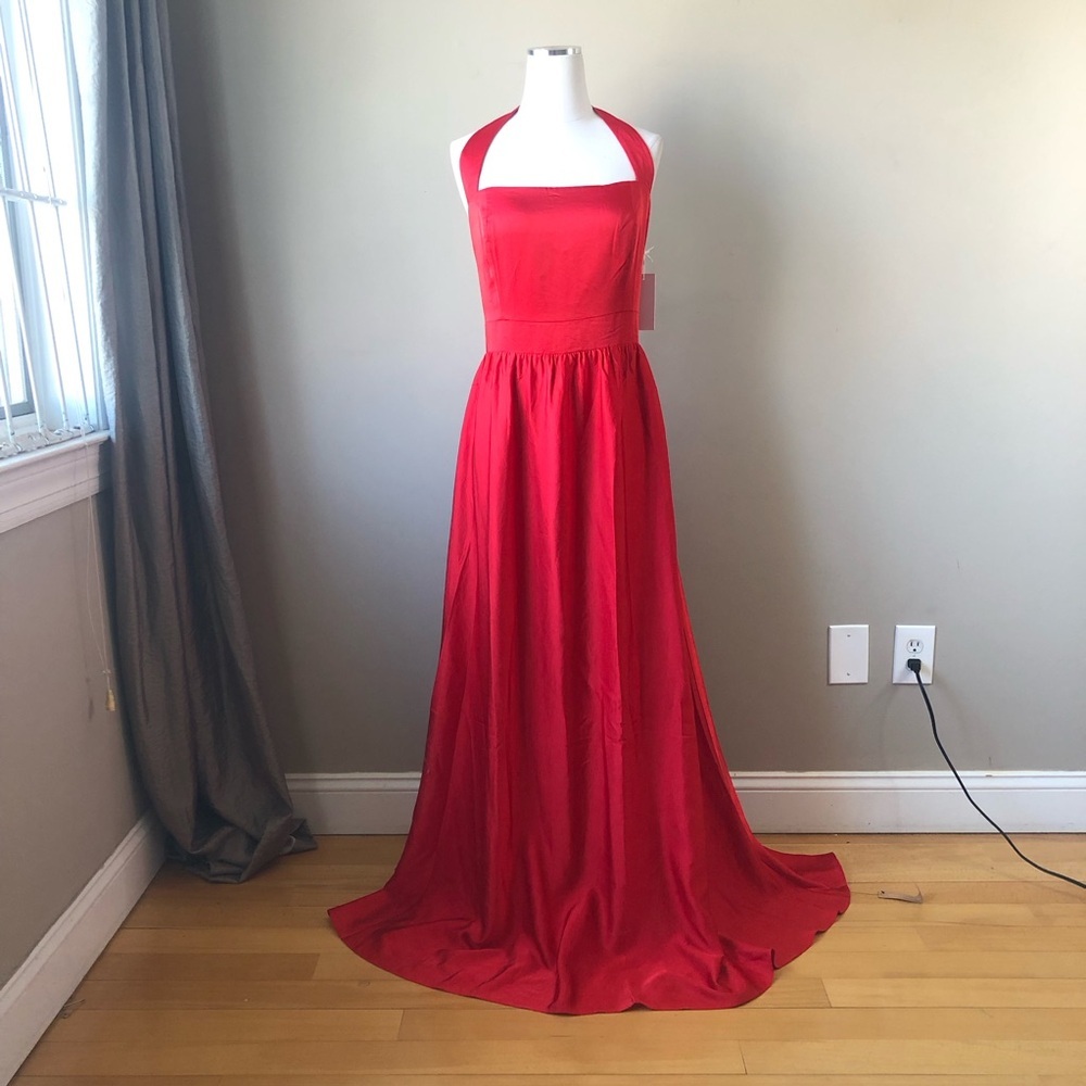 NWT Reformation Cherry Red Satin Halter top formal gown size 12